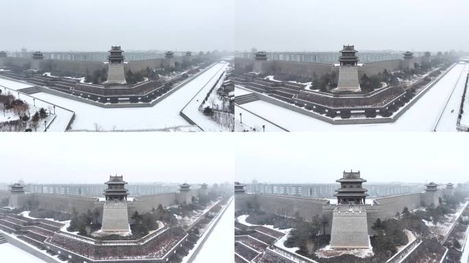 大同古城墙冬季雪景航拍