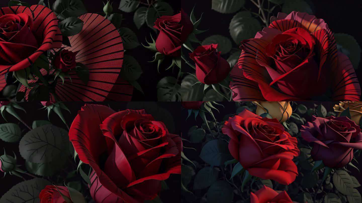 AI时尚广告 走秀背景 红玫瑰 情人节