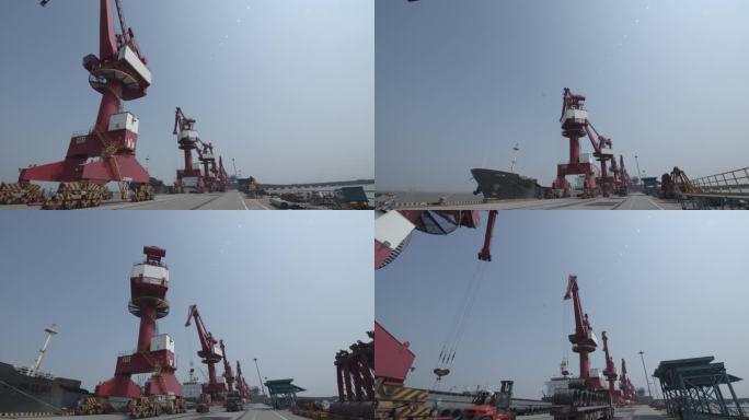 码头吊装钢卷大范围地拍镜头4k