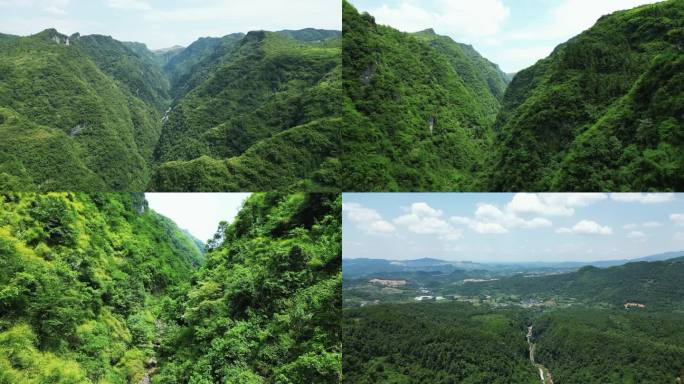 航拍大山山谷