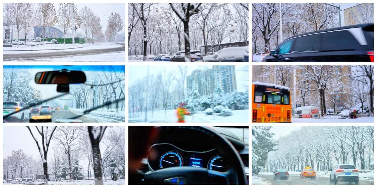 出租车窗外雪景 唯美冬天