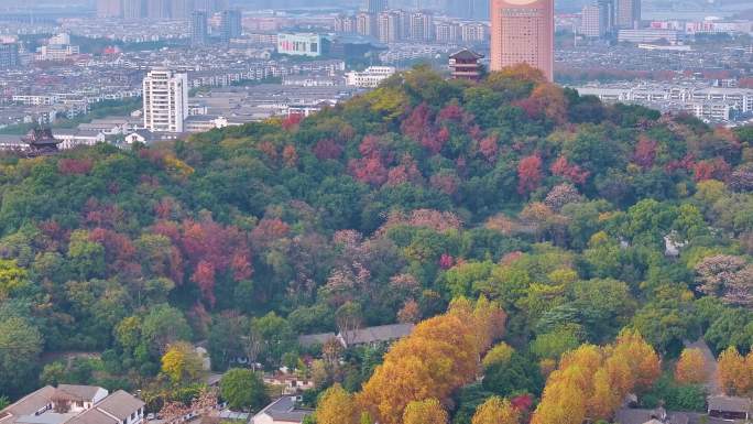 浙江绍兴越城区府山公园航拍城市风景大自然