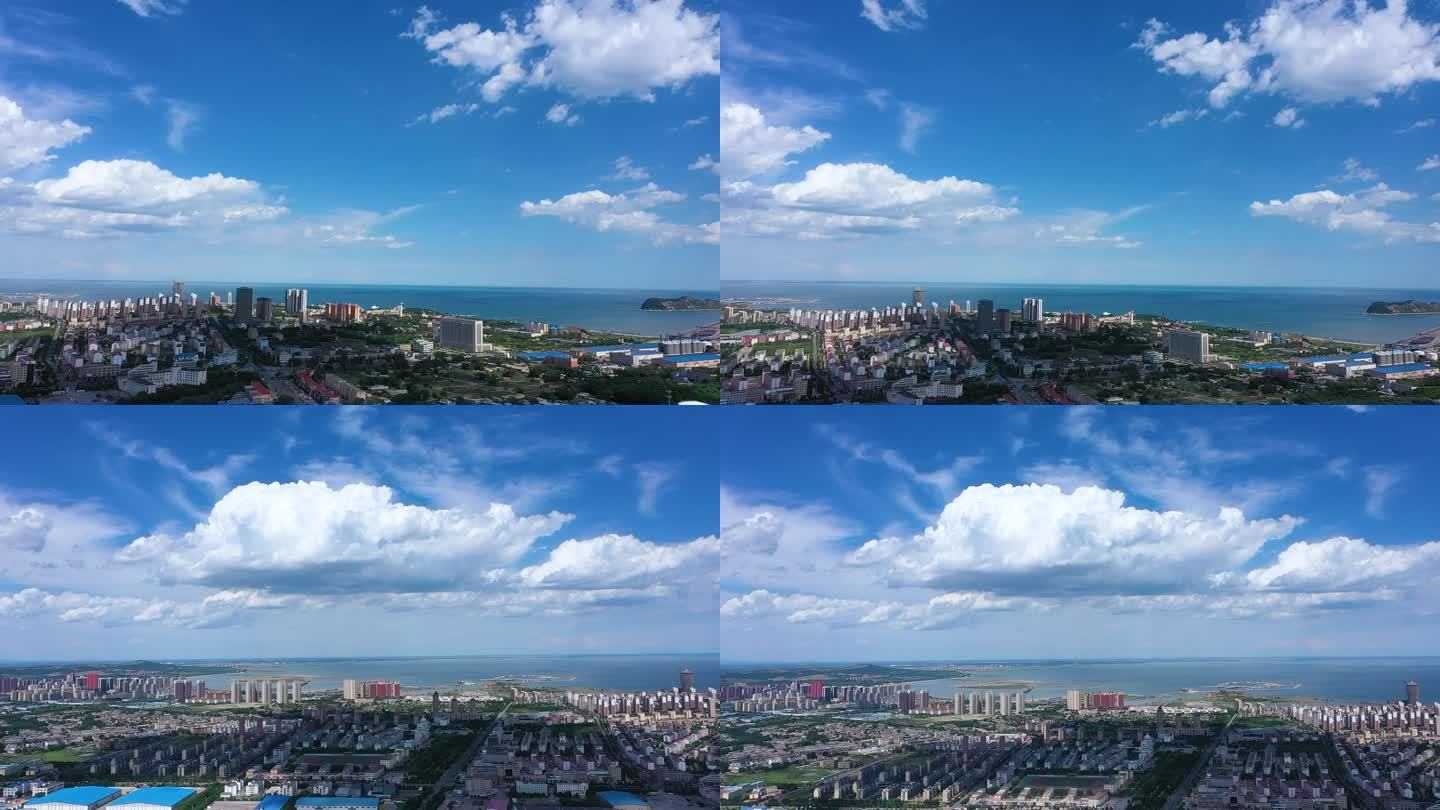 【4K航拍】海边城市 蓝天白云 滨海城市