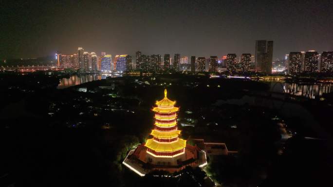 厦门园博苑杏林阁塔航拍厦门夜景集美区园林