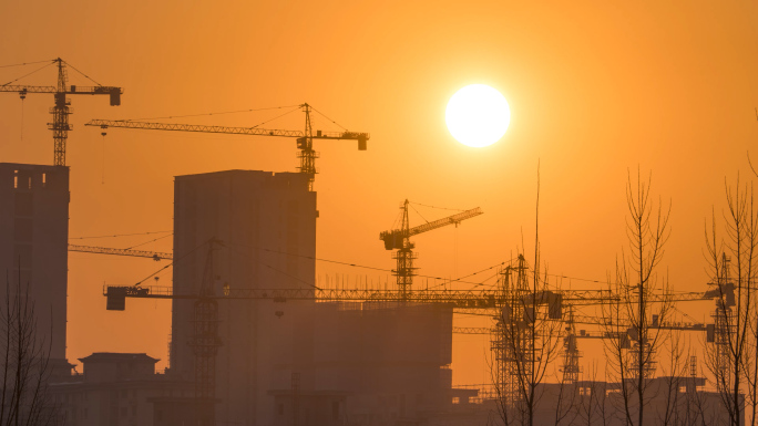 城市建设建筑工地日出