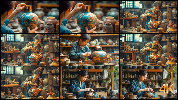 中国传统珐琅花瓶工艺品 民间艺术 手工艺