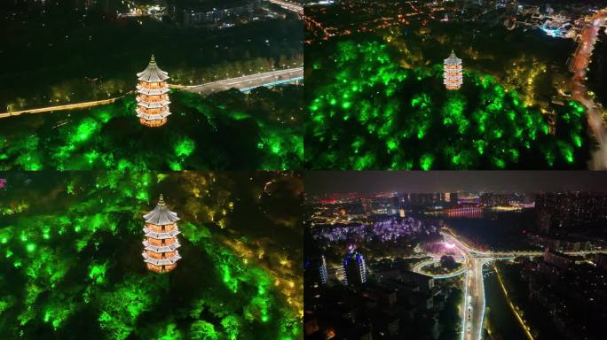 绍兴夜晚航拍蕺山公园蕺山亭夜景越城区浙江