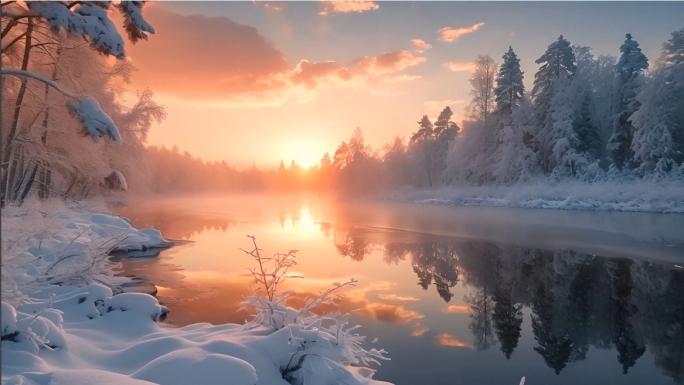 冬季雪景森林雪地植物冰晶雪花