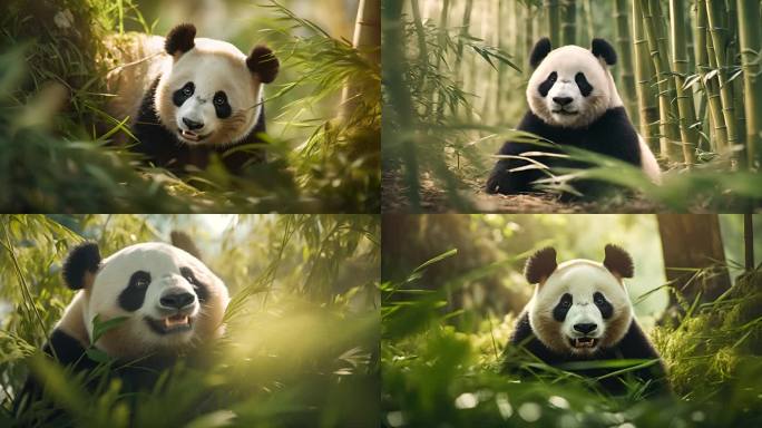 可爱的大熊猫在竹林里玩耍视频素材