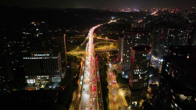 杭州钱塘江复兴立交桥夜晚夜景航拍复兴大桥