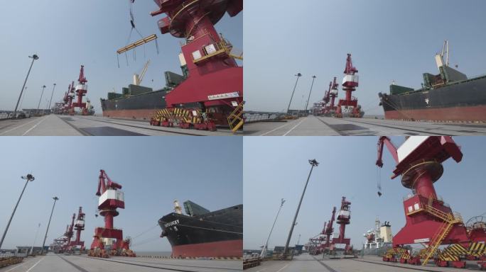码头吊装钢卷大范围地拍镜头4k