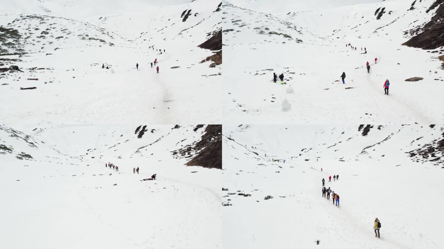 高原雪地徒步航拍