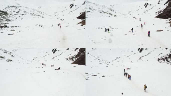 高原雪地徒步航拍