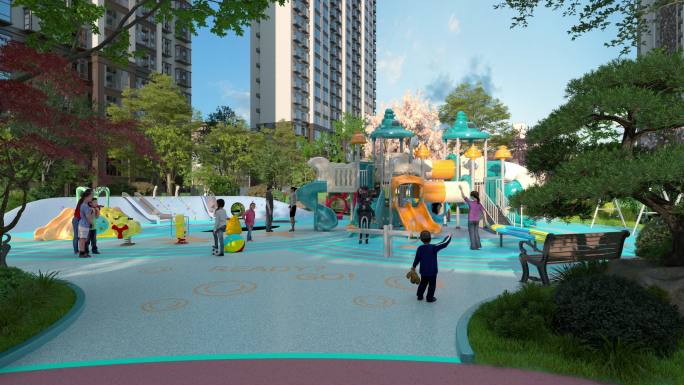 新中式地产三维建筑动画儿童游乐场