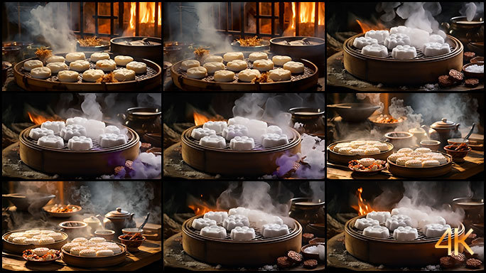 传统糕点烹制 蒸煮美味茶点 馒头花卷奶糕