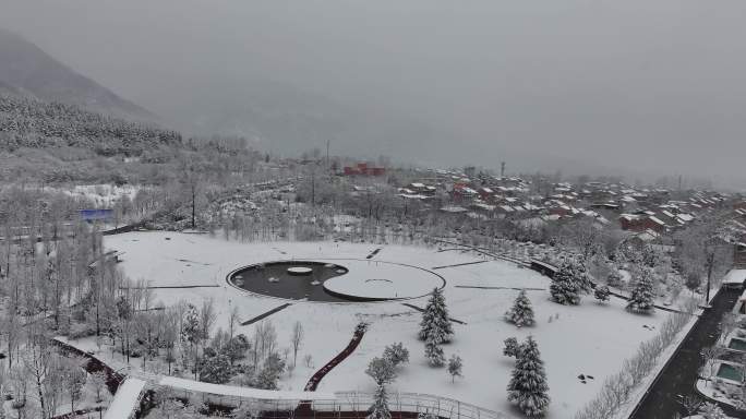 秦岭国家植物园 雪景 航拍