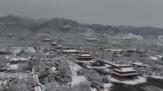 西安周至楼观台雪景4k高清航拍