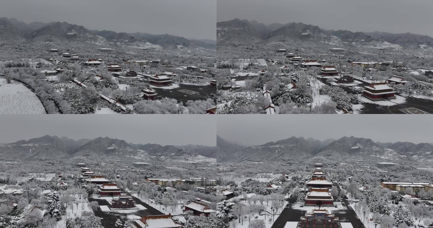 西安周至楼观台雪景4k高清航拍