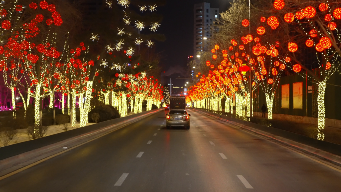 中国辽宁沈阳过年氛围街道挂灯笼