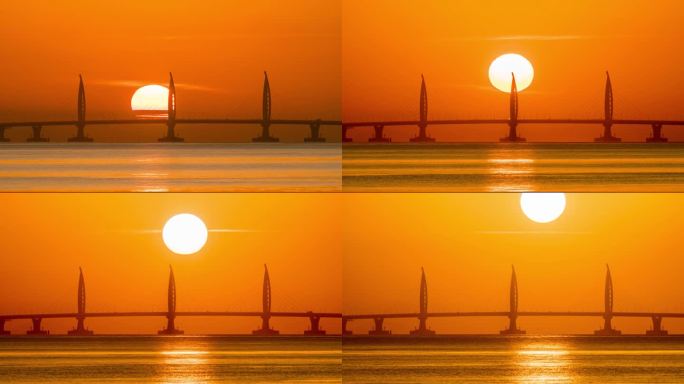港珠澳大桥海豚塔海上三塔日出延时4K影像