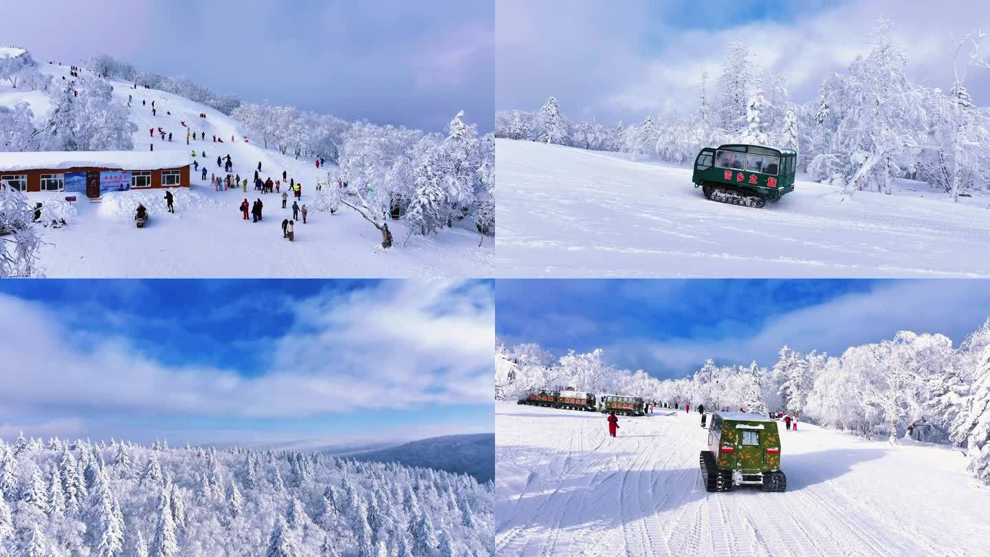 航拍黑龙江第一峰雾松雪景中国雪乡