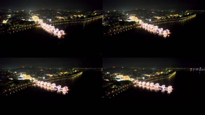 潮州城市夜景广济桥古桥灯光秀韩江风光航拍
