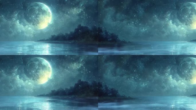 唯美星空月亮夜晚湖面