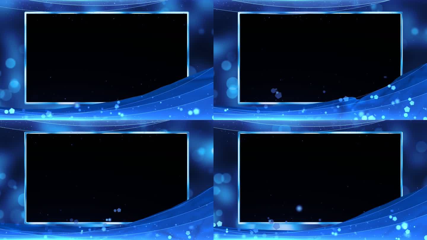 蓝色绸布流光线条粒子边框通道循环视频遮罩