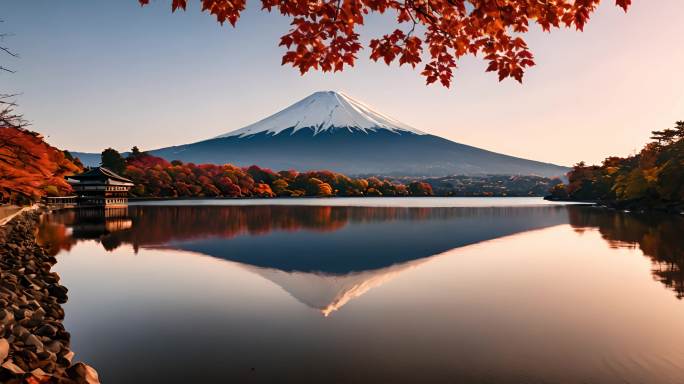 红枫叶富士山红色叶子静冈县山梨县旅游旅行