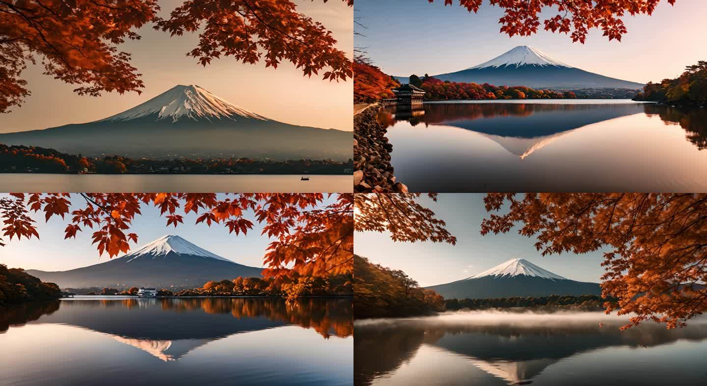 红枫叶富士山红色叶子静冈县山梨县旅游旅行