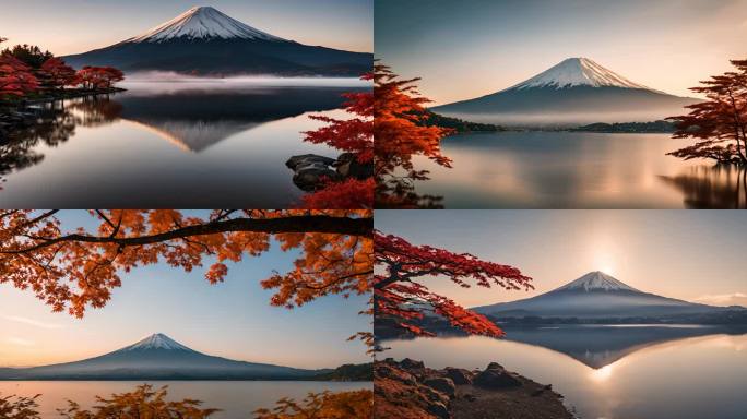 红枫叶富士山红色叶子静冈县山梨县旅游旅行