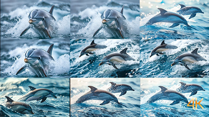 海豚跃出水面 美丽海洋生态 原生态海域