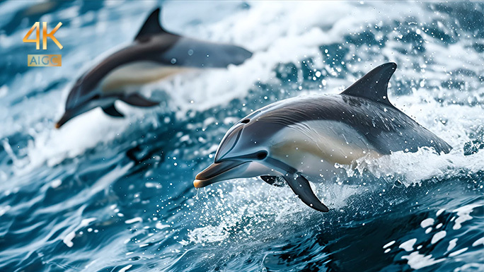海豚跃出水面 美丽海洋生态 原生态海域