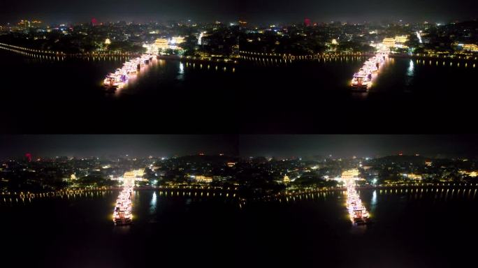 潮州城市夜景广济桥古桥灯光秀韩江风光航拍
