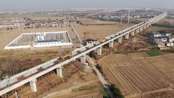4K 中国高速铁路建设铁轨铺设铺轨枕