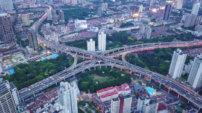 延安路立交桥 夜景 城市 车流 航拍