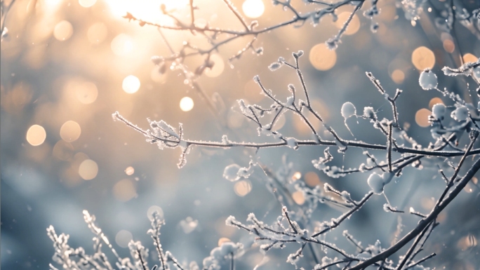 冬季雾凇植物雪花草地