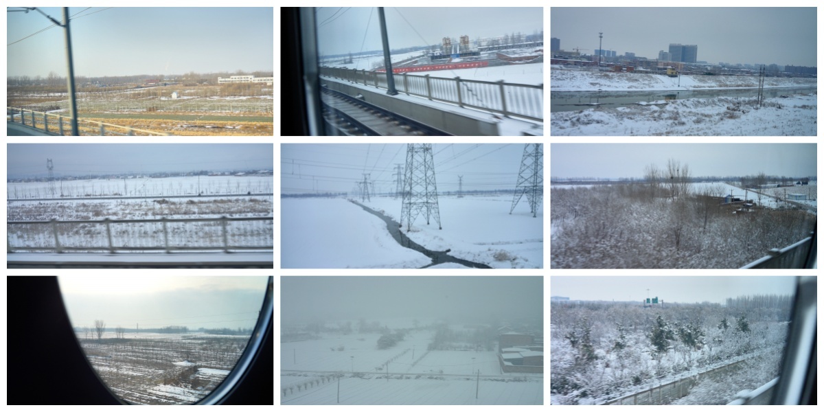 冬季高铁窗外雪景高铁出行动车出行