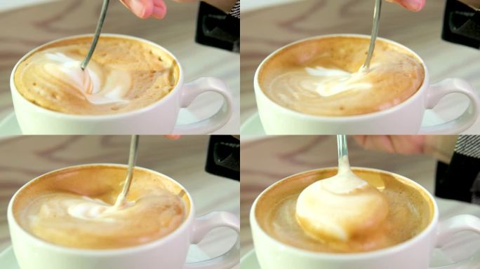 咖啡师咖啡慢动作艺术。早上喝烤黑咖啡。4 k