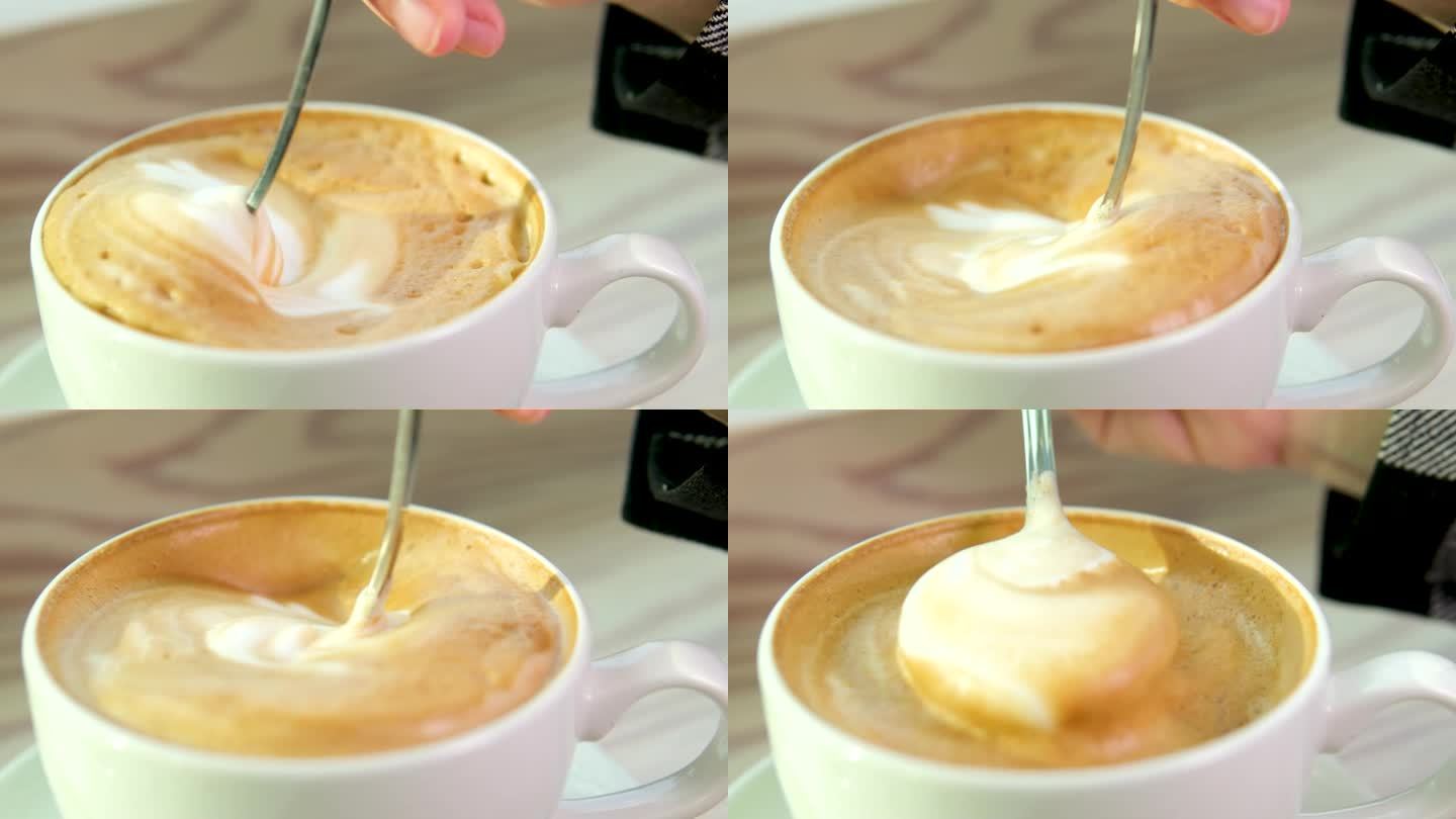 咖啡师咖啡慢动作艺术。早上喝烤黑咖啡。4 k