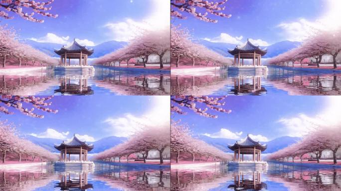 河边樱花树木视频素材背景