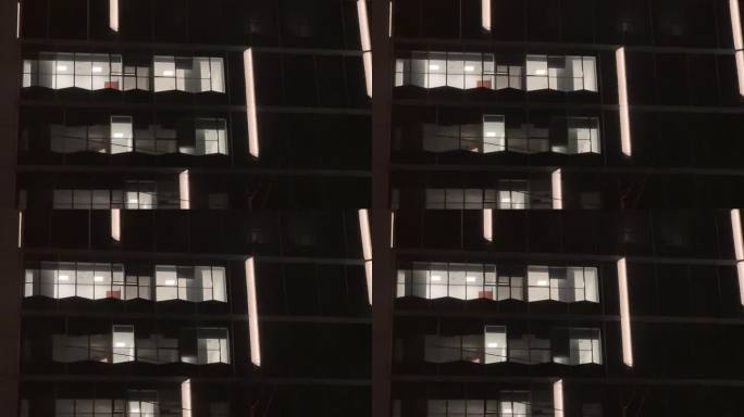 夜晚夜景晚上灯光 加班窗外大楼亮灯窗户