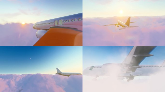 在云层上空急速飞行的民航客机