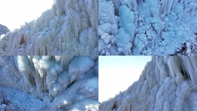 晶莹剔透的冰瀑景观航拍
