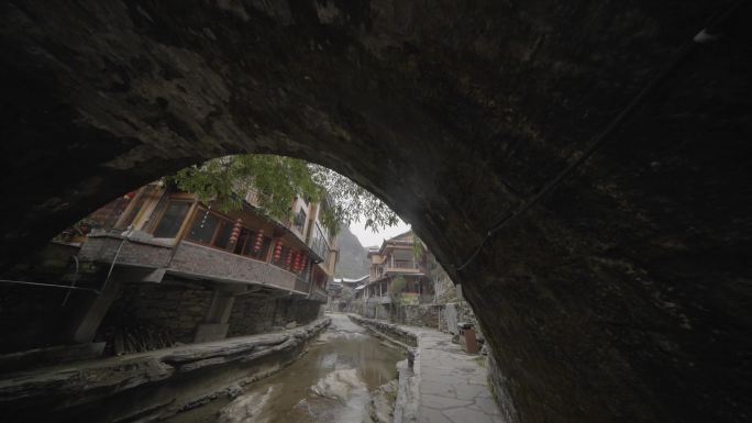 湖南湘西德夯苗寨流沙瀑布大范围地拍镜头