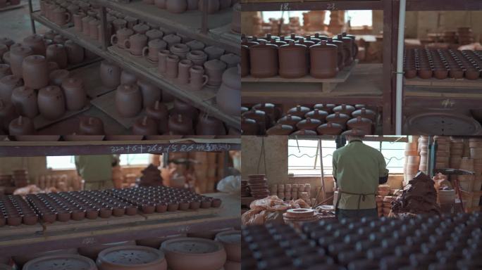中国广西钦州坭兴陶制作工厂里的泥胚
