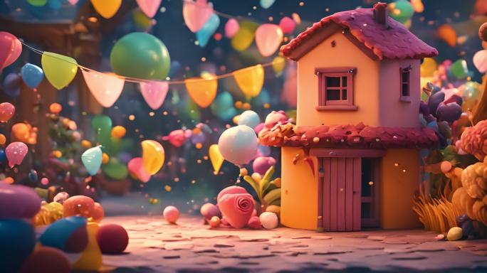 卡通城堡房子童话故事背景视频儿童糖果世界