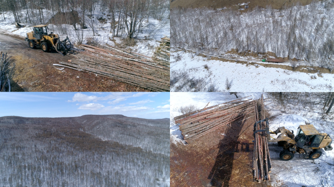 大兴安岭林业生产冬季伐木集材运材航拍