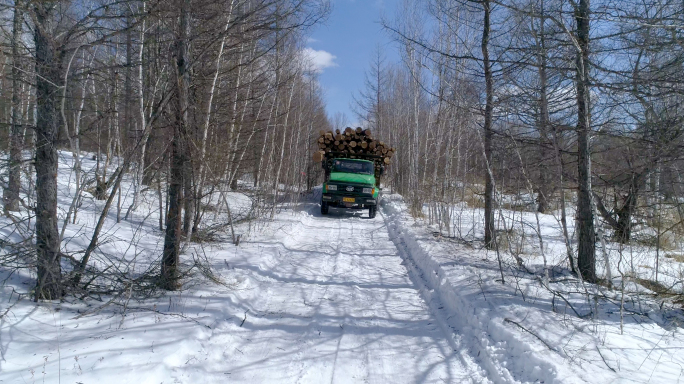 大兴安岭林业生产冬季伐木集材运材航拍