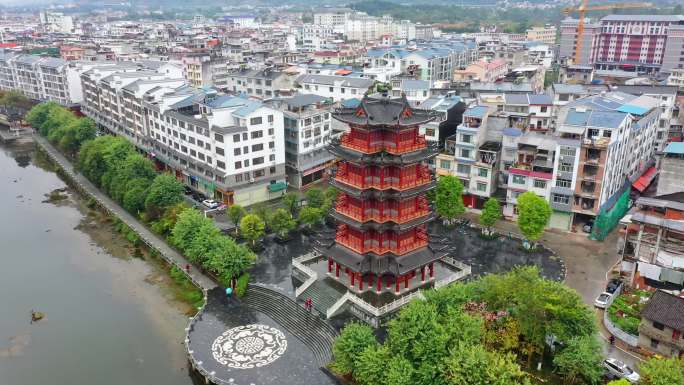 航拍蒙山县城 大景 城市风光